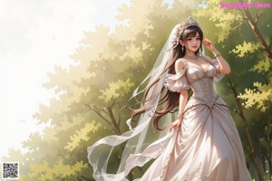 A woman in a wedding dress with a crown on her head.