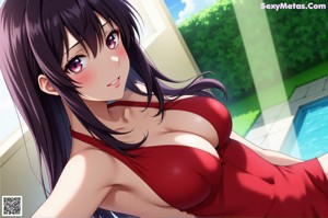 A naked anime girl laying on a bed.