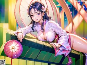 A woman in a kimono sitting on the floor.