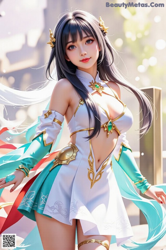 Hentai - Under the Radiance of Celestial Grace Set.2 20250124 Part 11 No.1845e0 A woman in a white and blue outfit is posing for a picture.