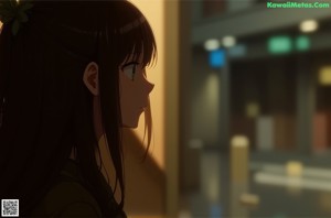 Anime girl in a white underwear leaning against a wall.
