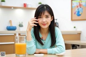 A young asian woman with big tits posing naked on a bed.