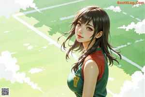 A girl holding a soccer ball in front of a crowd.