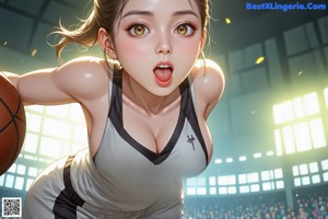 A woman holding a basketball in front of a crowd.