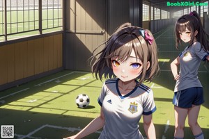A woman in a soccer uniform standing in front of a crowd.