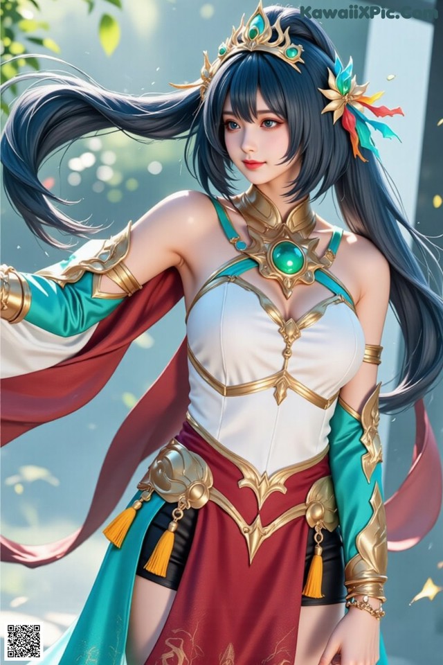 Hentai - Under the Radiance of Celestial Grace Set.1 20250106 Part 17 No.350498 A woman in a blue and red outfit with a crown on her head.