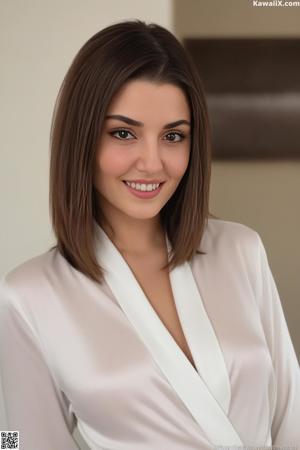 A woman in a white shirt and a red and yellow tie.