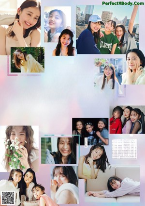 A magazine spread with a group of young women posing for a picture.