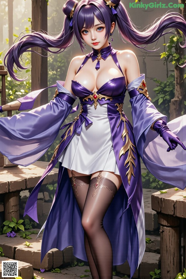 Hentai - Sovereign of Lightning in Exquisite Garb Set.2 20250126 Part 4 No.212888 A woman in a purple and white dress is posing for a picture.