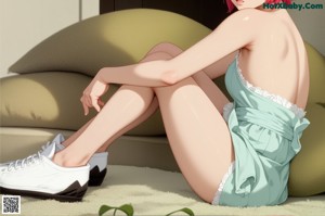 A woman in a pink skirt is standing in a hallway.