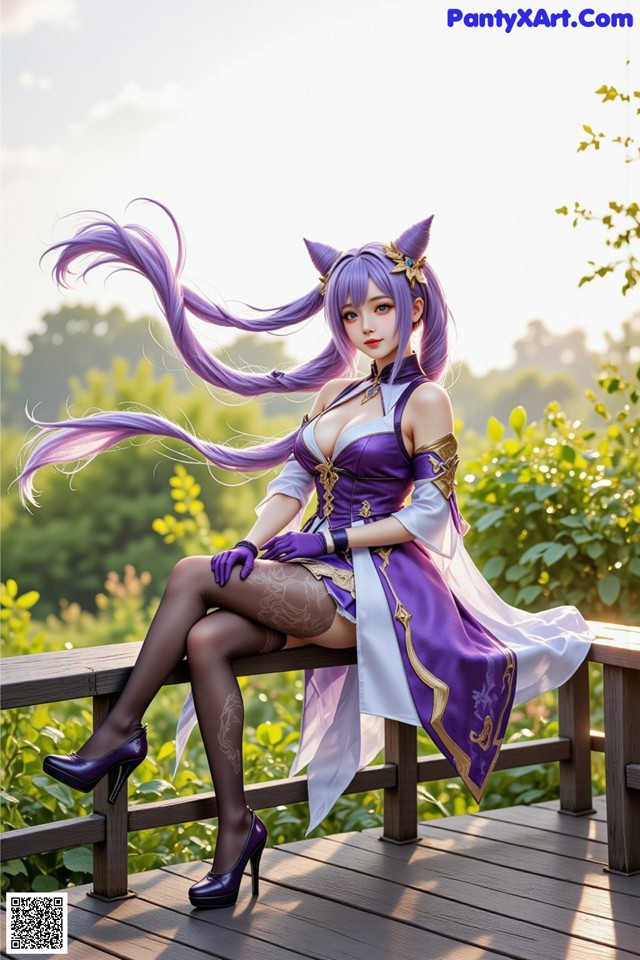 Hentai - Sovereign of Lightning in Exquisite Garb Set.1 20250125 Part 11 No.030b44 A woman in a purple dress sitting on a wooden bench.