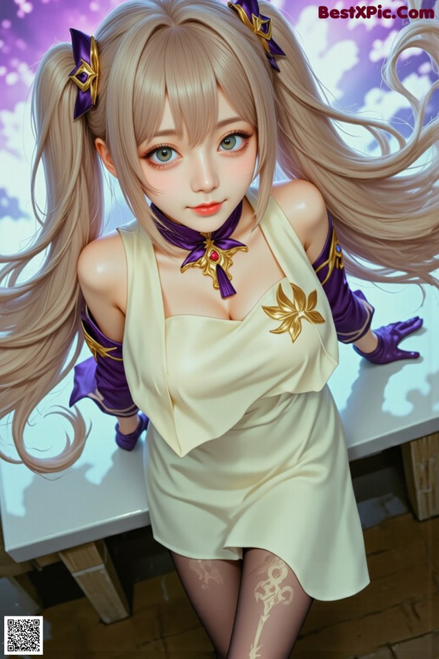 Hentai - Sovereign of Lightning in Exquisite Garb Set.2 20250126 Part 10 No.c7e6ef A girl with long blonde hair wearing a white dress.