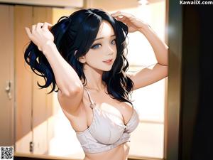 A woman in a bikini sitting on some steps.