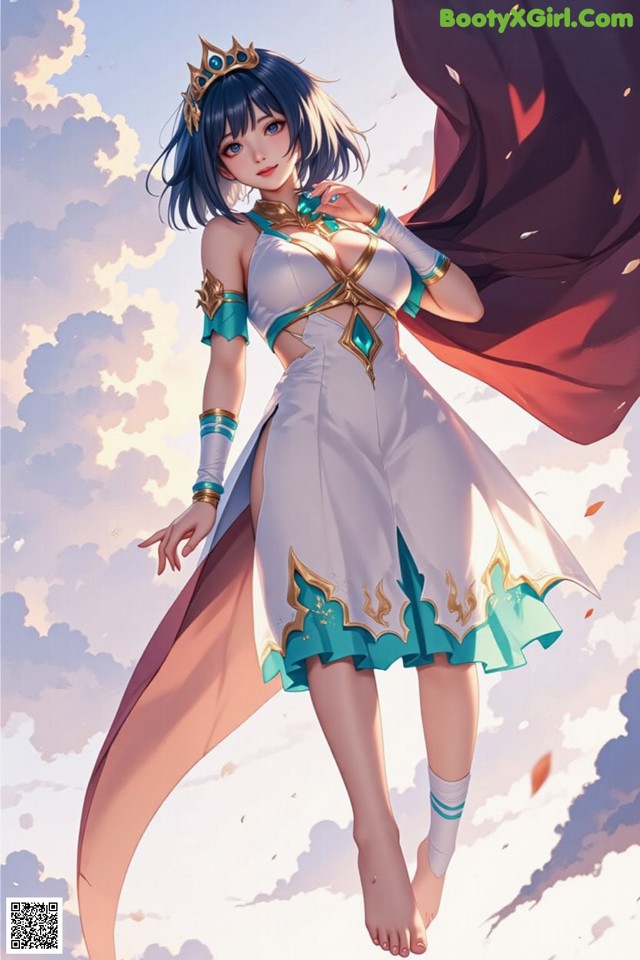 Hentai - Under the Radiance of Celestial Grace Set.1 20250106 Part 9 No.1906a8 A woman in a white dress with a red cape flying in the sky.