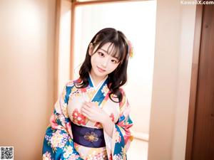 A woman in a kimono posing for the camera.