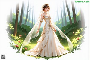A woman in a wedding dress with a veil and a tia.